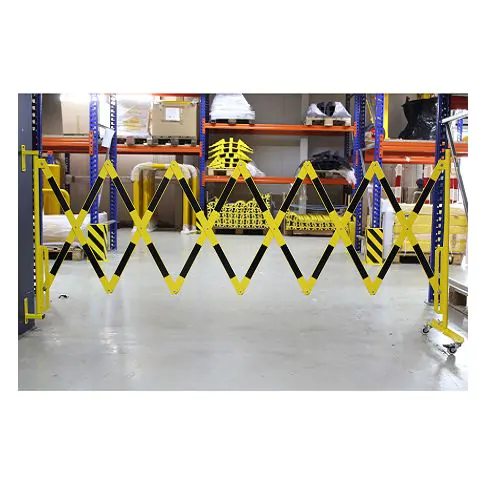 harmonicahek met wielen,verrijdbaar harmonicahek,m-rack,magazijnoplossingen,afzetting magazijn,tijdelijke afzetting